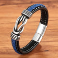 Bracelete Masculino em Couro com Pingente em Aço - Azul - Agma Brasil