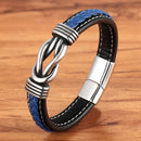 Bracelete Masculino em Couro com Pingente em Aço - Azul - Agma Brasil