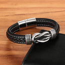 Bracelete Masculino em Couro com Pingente em Aço