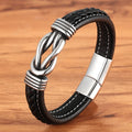 Bracelete Masculino em Couro com Pingente em Aço - Preto com Café- Agma Brasil