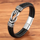 Bracelete Masculino em Couro com Pingente em Aço - Preto com Café- Agma Brasil