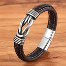 Bracelete Masculino em Couro com Pingente em Aço - Café - Agma Brasil