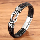 Bracelete Masculino em Couro com Pingente em Aço - Café - Agma Brasil