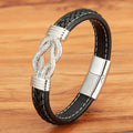 Pulseira Masculina em Couro com Pingente em Aço Cravejado - Agma Brasil - Prata 2