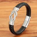 Pulseira Masculina em Couro com Pingente em Aço Cravejado - Agma Brasil - Prata 2