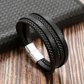 Braceletes Masculino em Couro - Linha Classic - Agma Brasil - Preto Fecho Prata