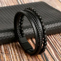 Braceletes Masculino em Couro - Linha Classic - Agma Brasil - Preto Verniz