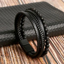 Braceletes Masculino em Couro - Linha Classic - Agma Brasil - Preto Verniz