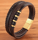Pulseira trançada de couro preto multicamada - Agma Brasil